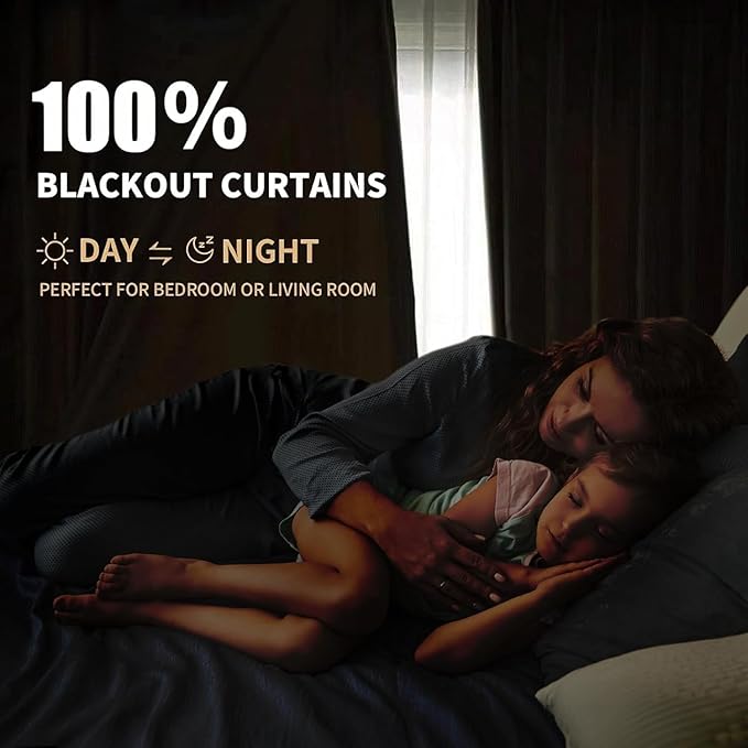 INOVADAY 100% Blackout Curtains for Bedroom, Black Out Curtains 72 Inch Long, Clip Rings Linen Blackout Drapes, Thermal Insulated Room Darkening for Living Room, 2 Panels - Black,W50xL72