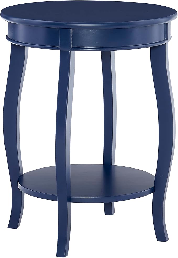 Powell Phipps Navy Blue Round Side Table with Shapely Legs and Shelf