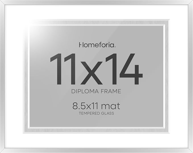 Homeforia 11x14 Diploma Frame Silver, High End Metal 11 x 14 Certificate Frames with Mat 8.5 by 11, 11by14 Document Frame Matted to 8.5x11, Award Graduation Frames, Tempered Glass, Wall Kit, Set of 3