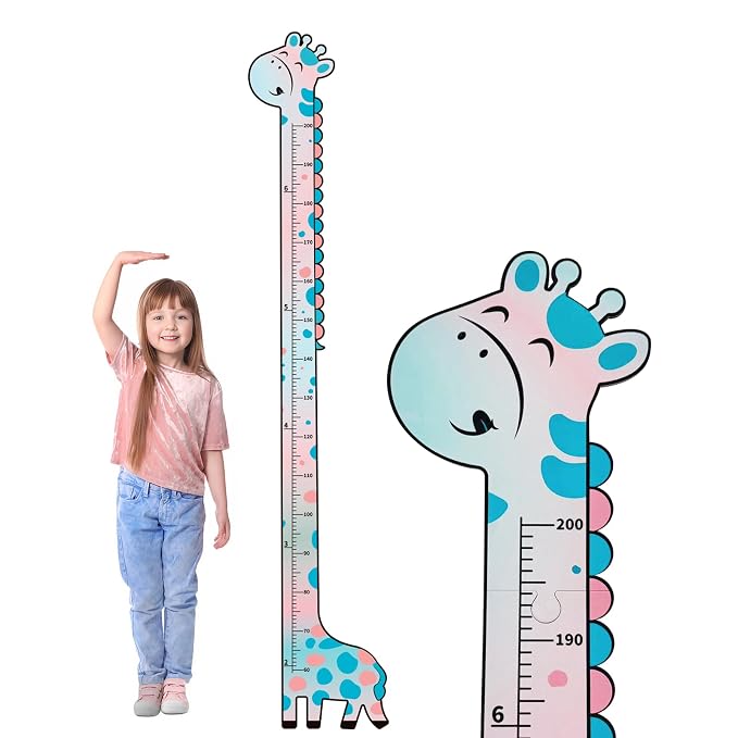 Wooden Growth Chart for Kids,Giraffe Height Chart for Boy Girls,Measuring Board for Kids Height,for Child's Room,Nursery Decor Decoration Wall Art (Blue and Pink Gradient Giraffe)