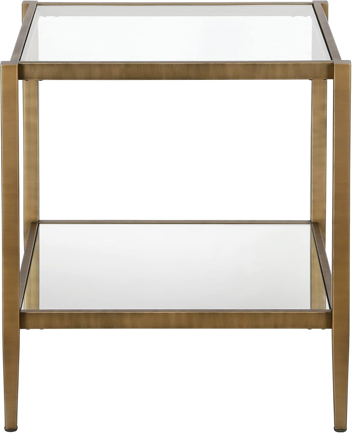 Henn&Hart 20" Wide Square Side Table with Mirror Shelf in Brass, Table for Living Room, Bedroom