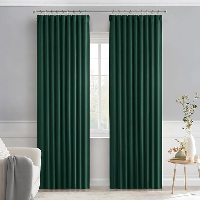 MIULEE Christmas Hunter Green Back Tab Blackout Curtains 90 Inches Long 2 Panels Set for Living Room Bedroom, Rod Pocket/Pinch Pleat Thermal Insulated Room Darkening Pleated Light Blocking Drapes