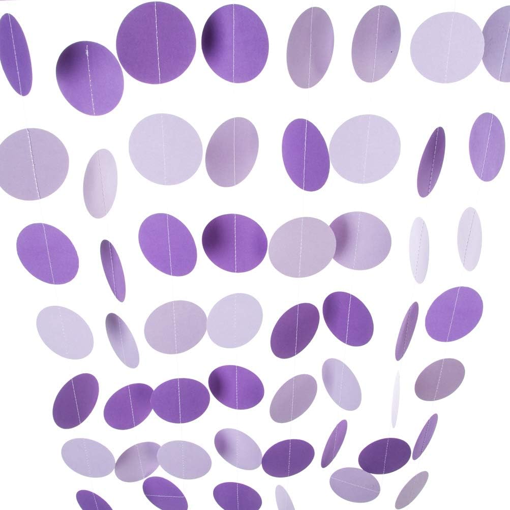 Purple Lavender Paper Garland Circle Dots Party Garland Streamer Backdrop Hanging Decorations, 2.5" in Diameter, 20 Feet in Total