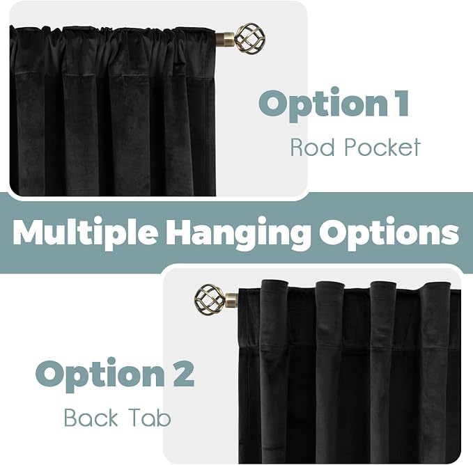 BGment Halloween Black Velvet Blackout Curtains for Living Room, 84 inches Long Thermal Insulated Curtains Noise Reduce Back Tab and Rod Pocket Luxury Panels for Bedroom, 2 Panels, 60 x 84 Inch