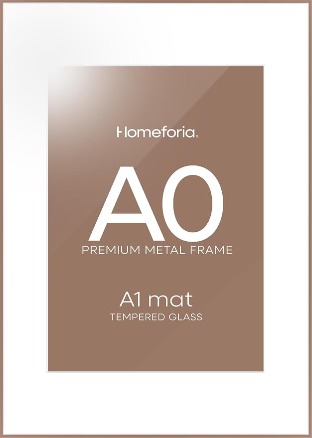 Homeforia A0 Poster Frame Mocha, High End Metal 33.1 x 46.8 inches Large Picture Frames with Mat 23.4 x 33.1 for Photo, A0 Size Frames Matted to A1 Print, 33.1x46.8 Thin Frame, Tempered Glass, Set of 1