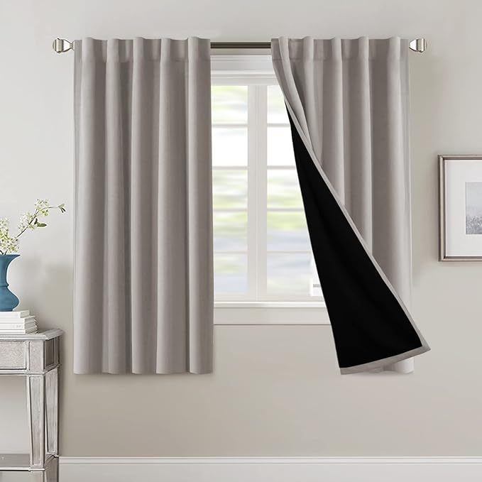 H.VERSAILTEX 100% Blackout Curtains for Bedroom with Black Liner Full Room Darkening Curtains Thermal Insulated Back Tab/Rod Pocket Window Drapes for Living Room, 2 Panels, 42 x 63 Inch, Warm Taupe