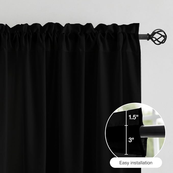 Anmao Non-See-Through Black Privacy Curtains for Living Room 63 Inch Length 2 Panels Set, Semi Sheer Light Filtering Window Curtains Drapes for Bedroom, 52 Inch Wide Each Panel