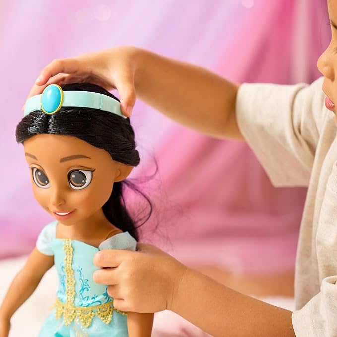 Disney Store Official Jasmine Once Upon a Story Doll - Disney Princess Toys Featuring Reflective Eyes with 3D Pupil and Iris, Detailed Costume, Hair Comb & Shoes - Comes in Display Box - 16 Inches