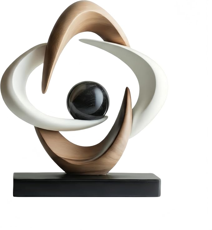 AWNR Gold Abstract Sculpture House Decor Aesthetic - Home Décor Accents for Nightstand, Shelves, Dining Room, Entryway Table, Office, Desk Accessories (White and Wood Color C)