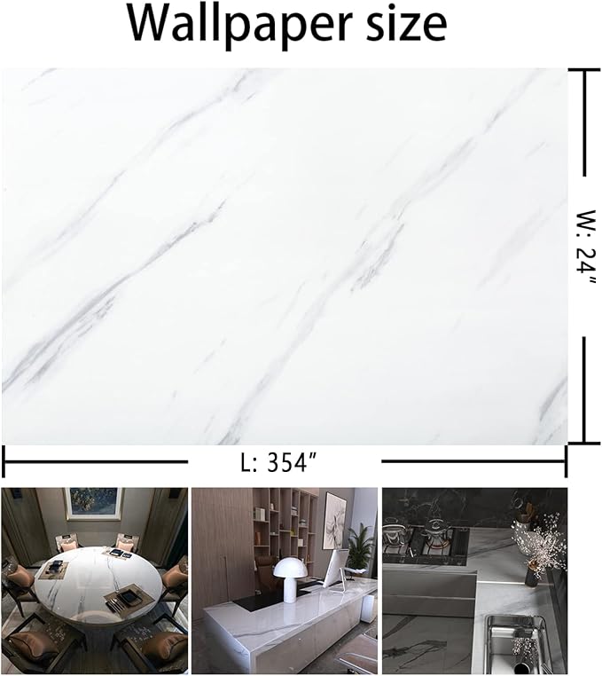 BAYYA Large White Marble Granite Wallpaper Peel Stick Thicken 24x354inch Waterproof Furniture Sticker Self-Adhesive Contact Paper Marble Vinyl Wrap for Countertop Fireplace Backsplash DIY Wall Sticker