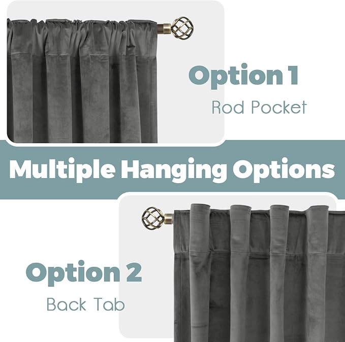 BGment Grey Velvet Curtains 84 inches Long, Thermal Insulated Blackout Velvet Curtains Noise Reduce Back Tab and Rod Pocket Luxury Panels for Bedroom/Living Room, 2 Panels, 52 x 84 Inch