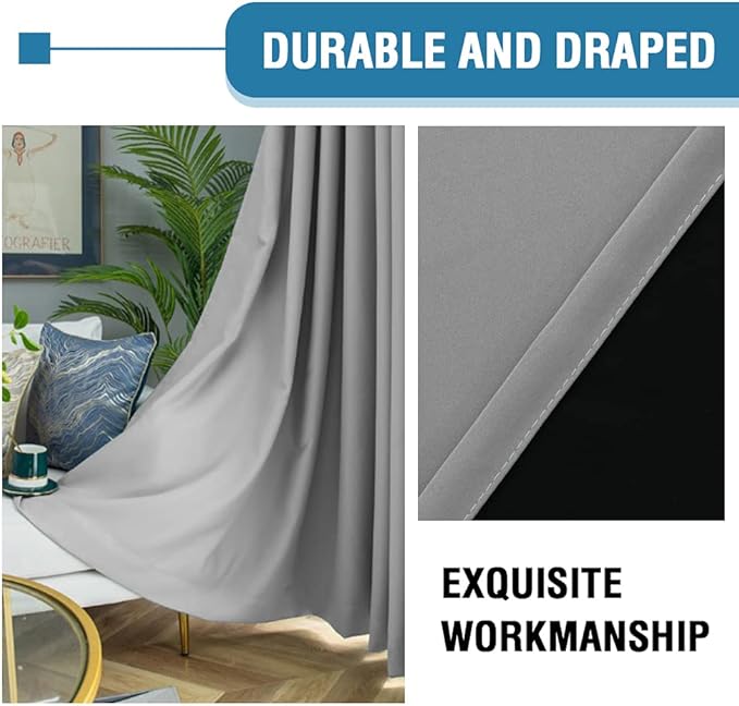 H.VERSAILTEX 100% Blackout Curtains for Bedroom Thermal Insulated Blackout Curtains for Living Room 108 Inches Long Rod Pocket Curtains with Black Liner 2 Panels Set, Dove Gray