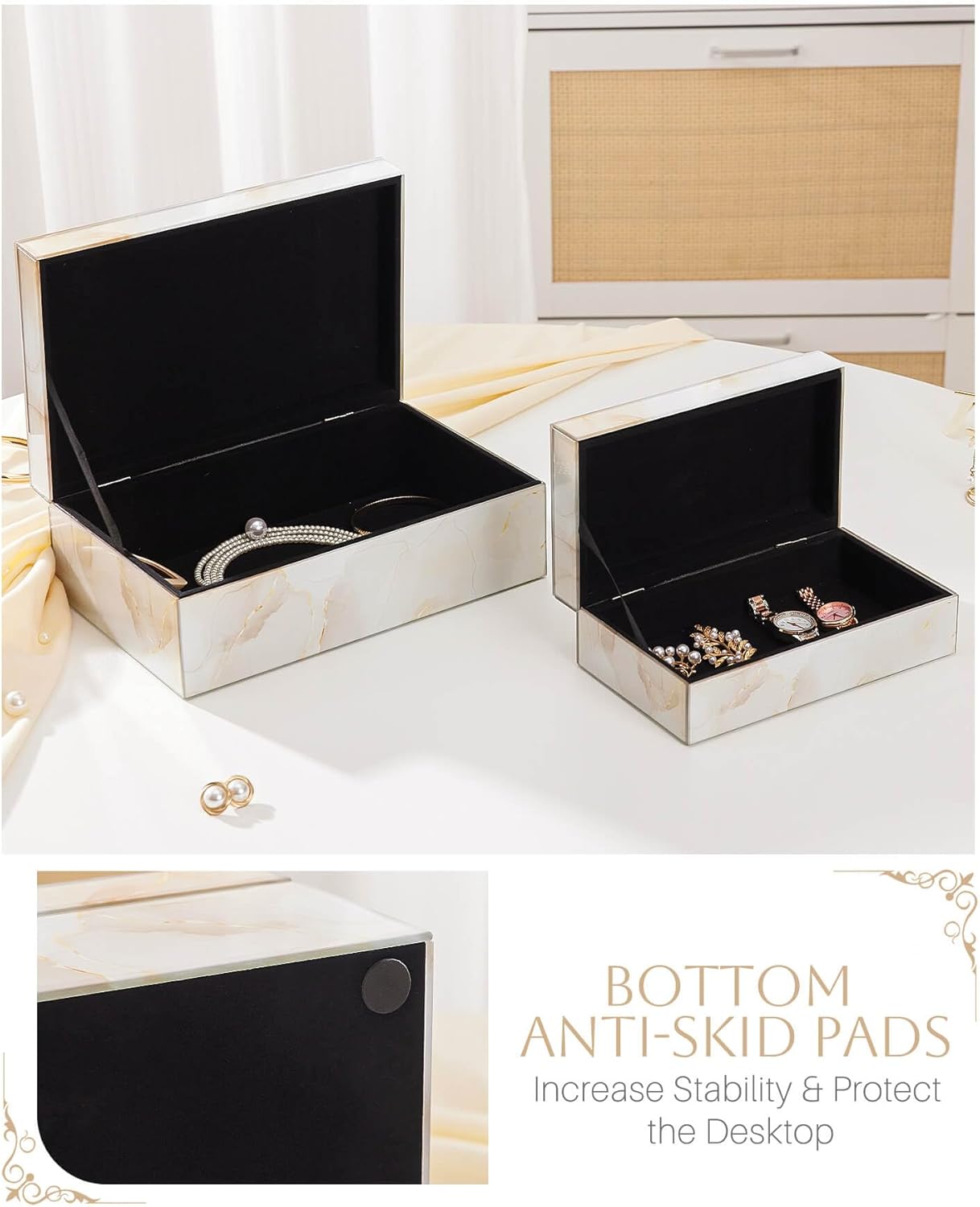 Homde Glass Decorative Storage Box: Set of 2 Boxes for Home Decor - Large Organizer with Lids for Decorations