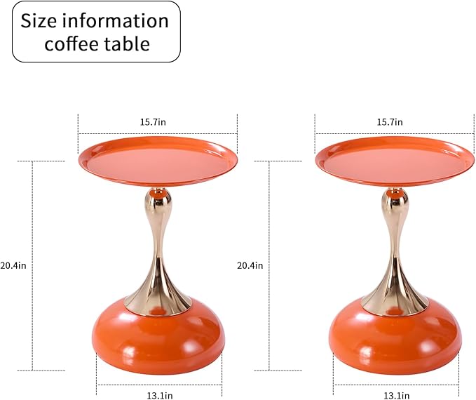 2-Pack Sleek Hourglass Side Table - Modern Stylish Hermes Orange Accent Table | Glossy Finish & Chic Metallic Detail - Ideal for Living Room, Bedroom, Cafe & Home Decor Spaces