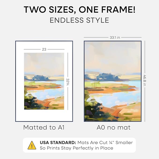 Homeforia A0 Poster Frame Navy Blue, High End Metal A0 Large Picture Frames with Mat A1 Photo, 33.1 x 46.8 Frames Matted to 23.4 x 33.1 Print, 33.1x46.8 Thin Frames, Tempered Glass, Wall Kit, Set of 1