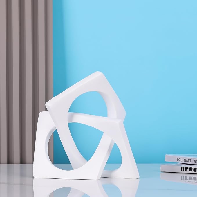 Modern Geometric Sculpture White Knot Statue Decor, Home Bookcase Centerpiece Jax Decorative, Tabletop Sculpture and Figurines, for Home Decor Accent Cube Ornaments