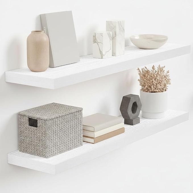 Vivelove White Floating Shelves 32 Inches Long, Wall Display Shelves with Invisible Brackets, for Bathroom Living Room Kitchen Bedroom Office Farmhouse Home Decor, 32x9.3X 1.5 - Set of 2, White