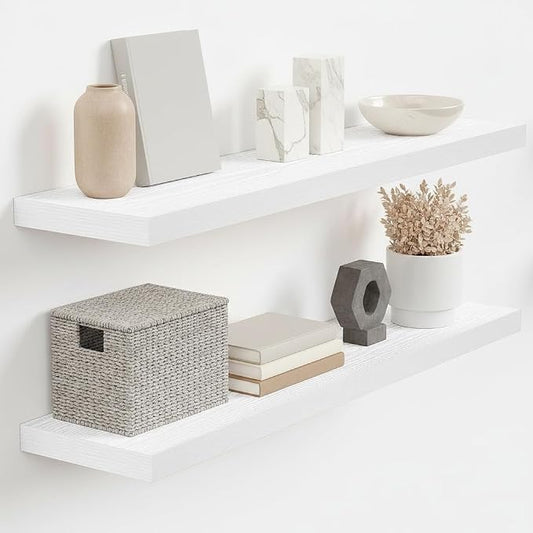 Vivelove White Floating Shelves 32 Inches Long, Wall Display Shelves with Invisible Brackets, for Bathroom Living Room Kitchen Bedroom Office Farmhouse Home Decor, 32x9.3X 1.5 - Set of 2, White