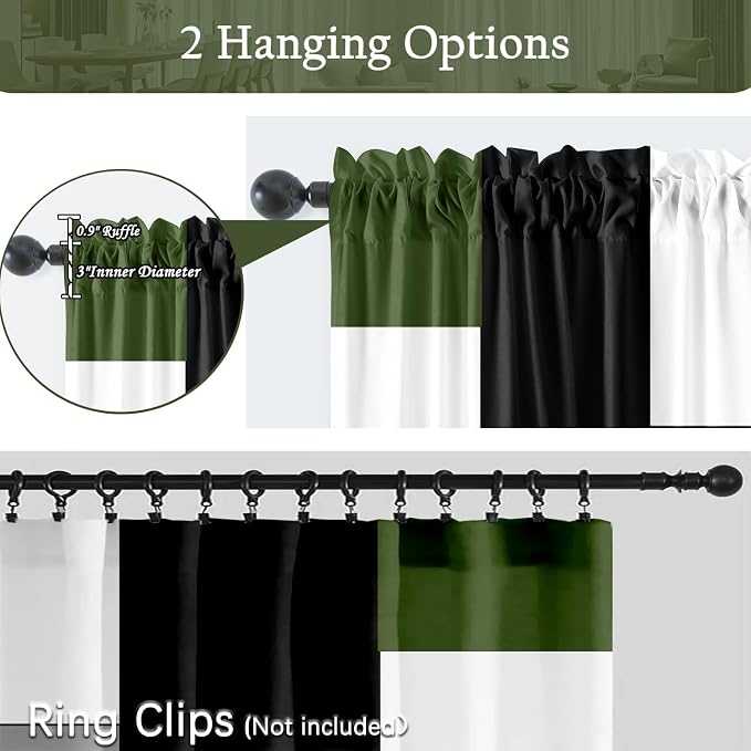 Green and Black Curtains for Living Room 84 Length Curtains Modern Geometry White Green Abstract Rod Pocket Curtain for Bedroom Kitchen Room Window Drapes 2 Panels