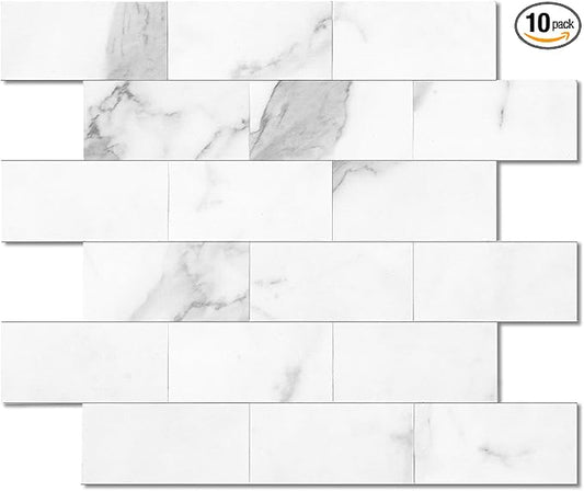 2026 New Upgrade Peel and Stick Backsplash Tile, Peel and Stick 11.34" X 11.57" Wall Tile for Kitchen, Bathroom, Fireplace, Laundry (Bright White, 10 Packs)