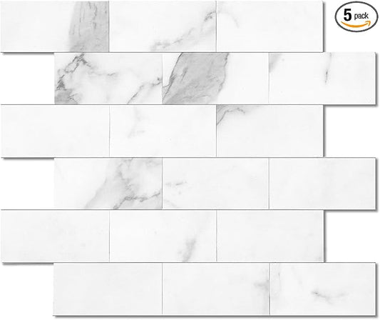 2026 New Upgrade Peel and Stick Backsplash Tile, Peel and Stick 11.34" X 11.57" Wall Tile for Kitchen, Bathroom, Fireplace, Laundry (Bright White, 5 Packs)