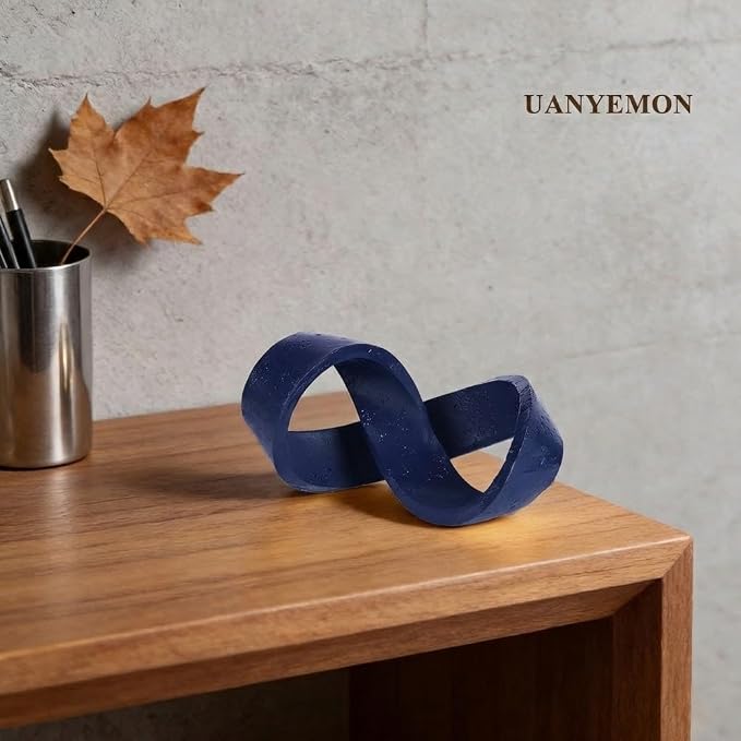 Modern Infinity Knot Sculpture - Blue Knot Home Decor, Multi-Angle Statue for Shelves, Coffee Table, Bookshelf, Living Room, Office, Resin Geometric Decorative Accent, Abstract Art Knick Knacks Gifts