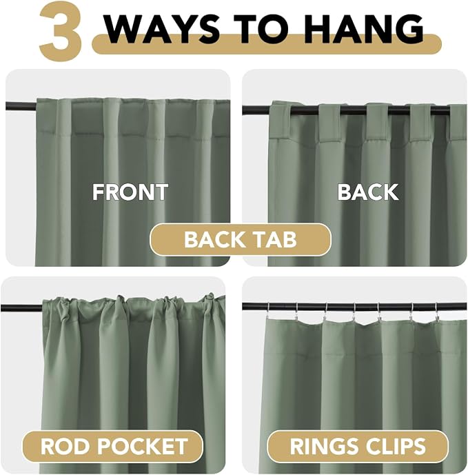 H.VERSAILTEX Blackout Curtains Thermal Insulated Window Treatment Panels Room Darkening Blackout Drapes for Living Room Back Tab/Rod Pocket Bedroom Draperies (2 Panels, Green Bay, 52 x 72 Inch)