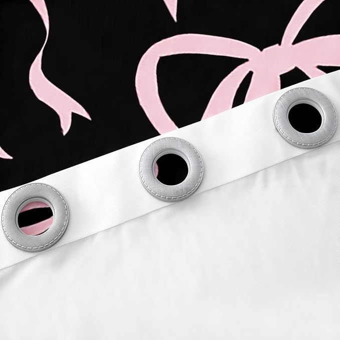 Feelyou Bow Room Darkening Blackout Curtain (2 Panels, 52 x 84 Inch) Black Pink Girls Bow Curtains for Bedroom Living Room Cute Bowknot Blackout Curtains Kawaii Window Treatments