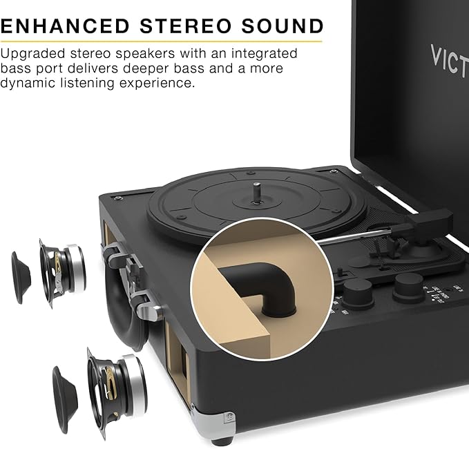 Victrola Journey II (2025 Model) – Bluetooth Suitcase Record Player – Built-in Stereo Speakers with Enhanced Bass, 3-Speed Turntable, Bluetooth Input and Output, RCA & Headphone Outputs (Green)