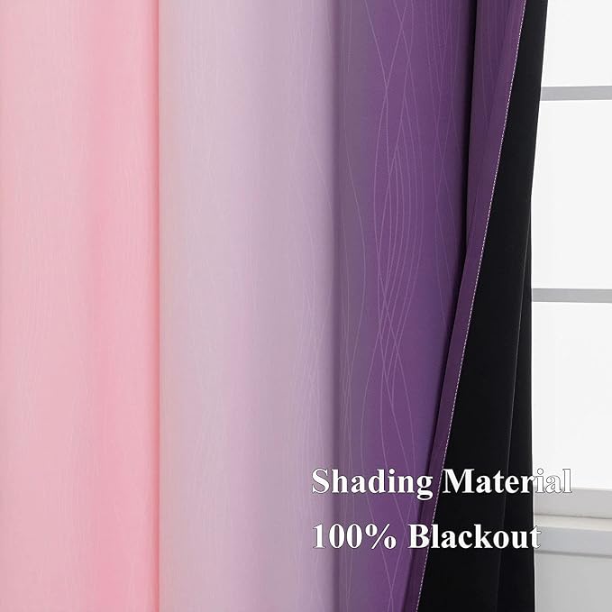 Estelar Textiler Pink and Purple Blackout Curtains 54 Inch Length, Light Blocking Gradient Drapes for Bedroom, Room Darkening Thermal Insulated Grommet Ombre Curtains for Bathroom,42Wx54L,2 Panels