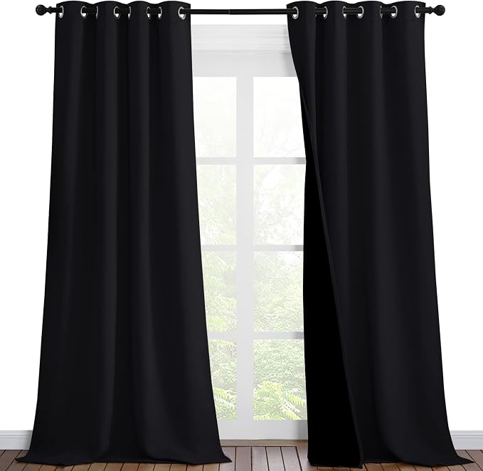 NICETOWN High-End Thermal Curtains, Full Blackout Curtains 90 Inches Long for Dining Room, Soundproof Window Treatment Drapes for Hall Room, Black, 46" Wide Per Panel, Set of 2 Panels