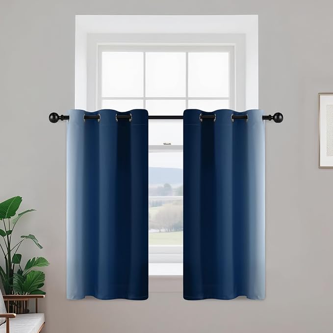 Yakamok Ombre Curtains Blue and Greyish White for Living Room,42Wx36L | Room Darkening Curtains 36,Thermal Insulated Gradient Color Drape,Light Blocking Grommet Window Curtains for Bedroom,2 Panels