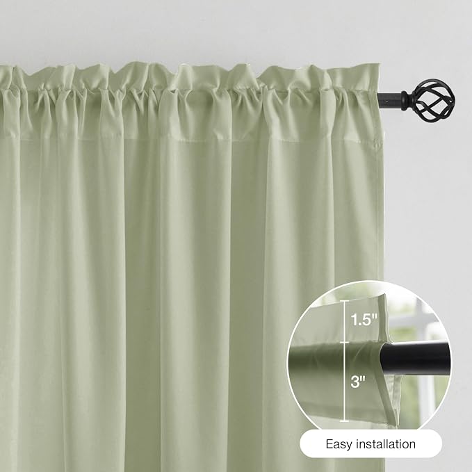 Anmao Non-See-Through Valance Kitchen Curtains 36 Inch Length 2 Panels Set, Privacy Light Filtering Semi Sheer Over Sink Short Cafe Curtain Tiers for Small Windows, 25W x 36L, Sage Green