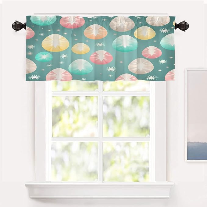Shrahala Easter Eggs Stars Blackout Short Curtains for Windows, Colorful Easter Egg Pattern Kitchen Valance Thermal Insulated Rod Pocket Window Treatment for Bathroom 52 X 18 in