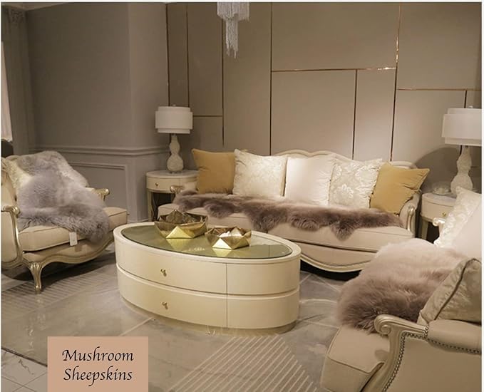 HUAHOO Premium Genuine Sheepskin Rug Camel Real Australia Sheepskin Natural Lambskin Fur Area Rug Seat Covers for Kids Bedroom Sofa Chair Cover Pets Dogs Mat Double Pelt/2' x 6' Mushroom