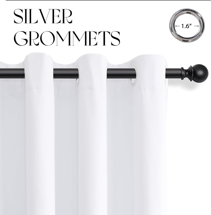 Jowels White Linen Blackout Curtains 68 Length 2 Panels Set for Living Room Bedroom, 100% Black Out Thermal Insulated Linen Drapes, Room Darkening Grommet Curtains 68 Inches Long