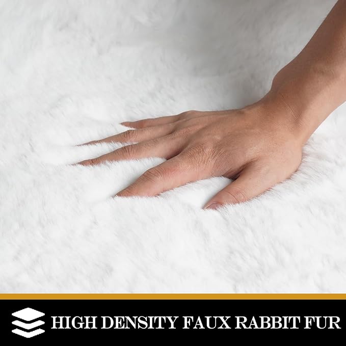 Latepis White Fluffy Faux Fur Rug 6x9 Machine Washable Area Rugs Faux Rabbit Fur Large Shag Rugs for Living Room Bedroom Nursery Rug Home Decor