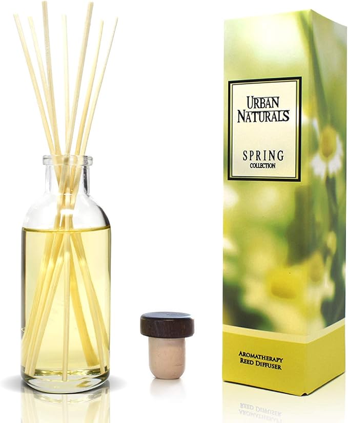 Urban Naturals Reed Diffuser Set, Spring Clean - Bathroom Shelf Décor | Fresh, Crisp Fragrance of Lemon, Leafy Greens & Lavender, Essential Oil Room Scent Infuser with Reed Sticks, Made in the USA