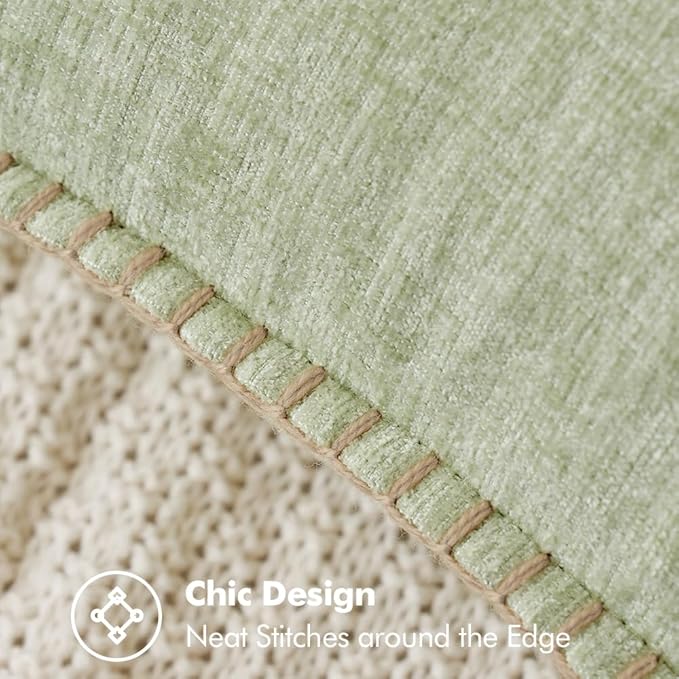 MIULEE Pack of 2 Summer Throw Pillow Covers 18x18 Inch Light Green Farmhouse Decorative Pillow Covers with Stitched Edge Soft Chenille Solid Dyed Pillow Covers for Couch Sofa Bed Living Room