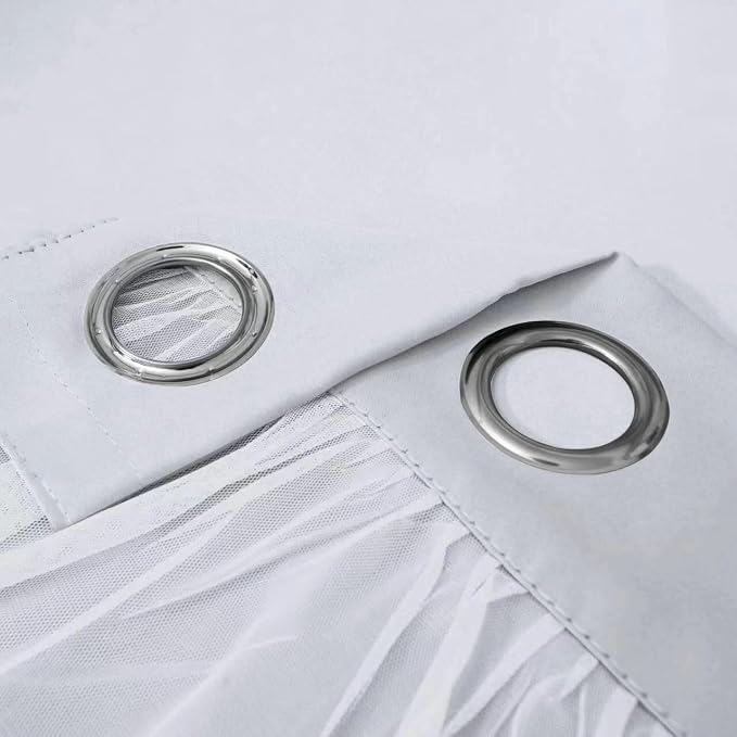 INLINAS Greyish White Blackout Curtains with Sheer Overlay - Grommet Top Thermal and Noise Reduction Panels for Bedroom and Living Room Light Blocking and Energy Saving, 52 x 63 Inches, Set of 2