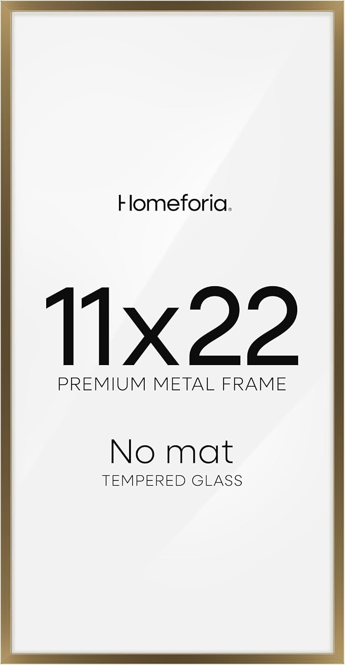 Homeforia 11x22 Bronze Newspaper Frame, High End Metal 11 x 22 Picture Frame without Mat, 22x11 Thin Bronze Poster Frames for Wall, 11by22 inch Display Photo Frames, Tempered Glass, Wall Kit, Set of 2