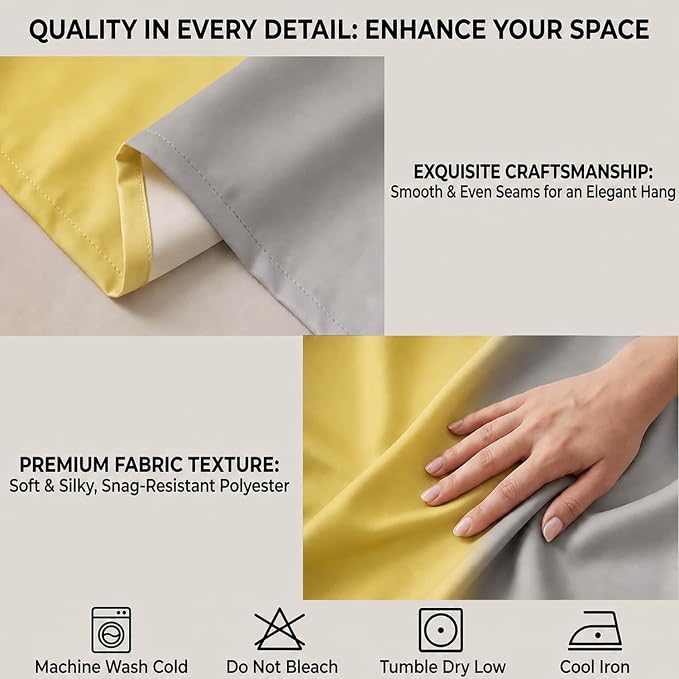 Yellow and Grayish Curtains for Living Room 63 Inch Length Ombre Curtains 2 Panel Bedroom Yellow and Grey Curtains Rod Pocket Light Filtering Window Curtain Modern Gradient Drapes