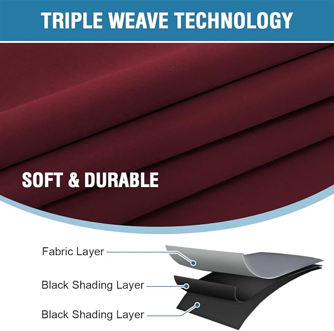 H.VERSAILTEX 100% Blackout Curtains for Bedroom with Black Liner Full Room Darkening Curtains 96 Inches Long Thermal Insulated Back Tab/Rod Pocket Window Drapes for Living Room, 2 Panels, Burgundy
