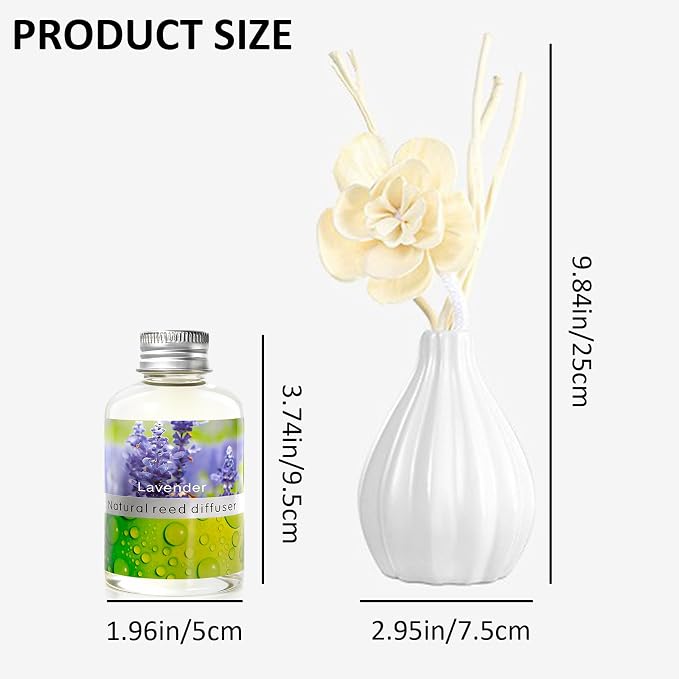 Reed Diffuser Set, Home Fragrance & Decorative Diffuser, Dried Flower Aromatherapy Oil Set, Oil Diffuser Sticks, Ceramic Bottle 5.07 oz(150ml) /1 Pack (Lavender)