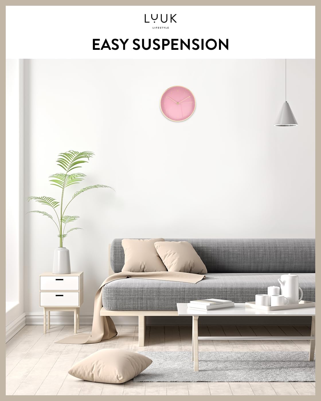 LUUK LIFESTYLE Elegant Wall Clock with Silent Movement, Modern and Minimalist Design, Gift idea for Moving-in, Decoration, in Pink and Gold