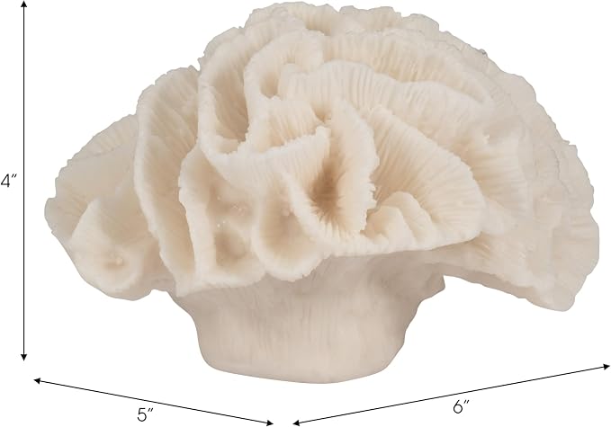 Polyresin Coral Figurine Sculpture – Decorative Accent for Shelf or Table, Coastal-Inspired Design for Living Room or Bedroom – Accent Piece for Any Room, Elegant Home Decor – 6x5x4, Ivory Tan