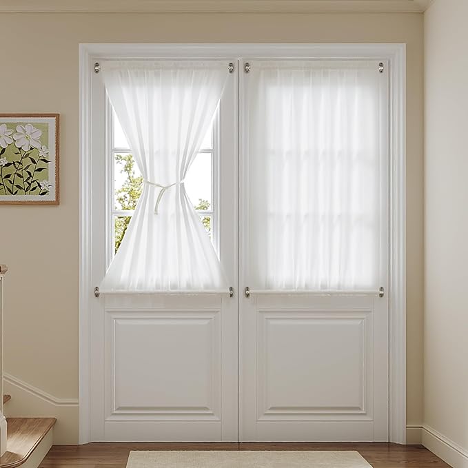 Anmao Non-See-Through Valance Kitchen Curtains 24 Inch Length 2 Panels Set, Off White Privacy Light Filtering Semi Sheer Over Sink Short Cafe Curtain Tiers for Small Windows, 25W x 24L, Ivory White
