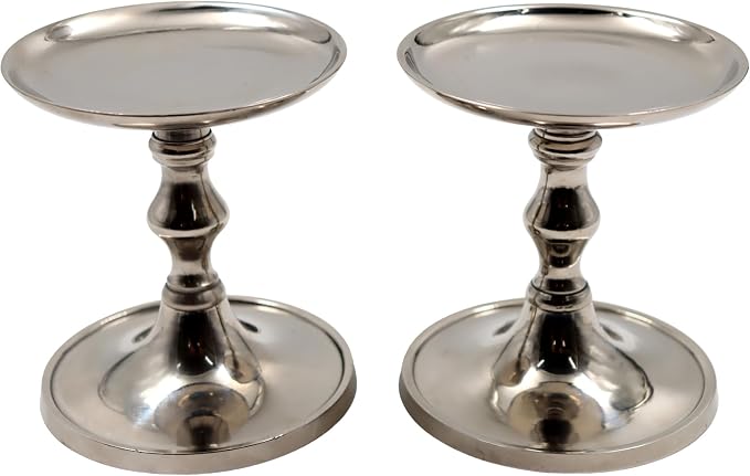Hosley Set of 2 Silver Finish Pillar Holder, 5" High. Ideal Gift for Wedding, Party, Special Occasion or as a Candle Holder. W1