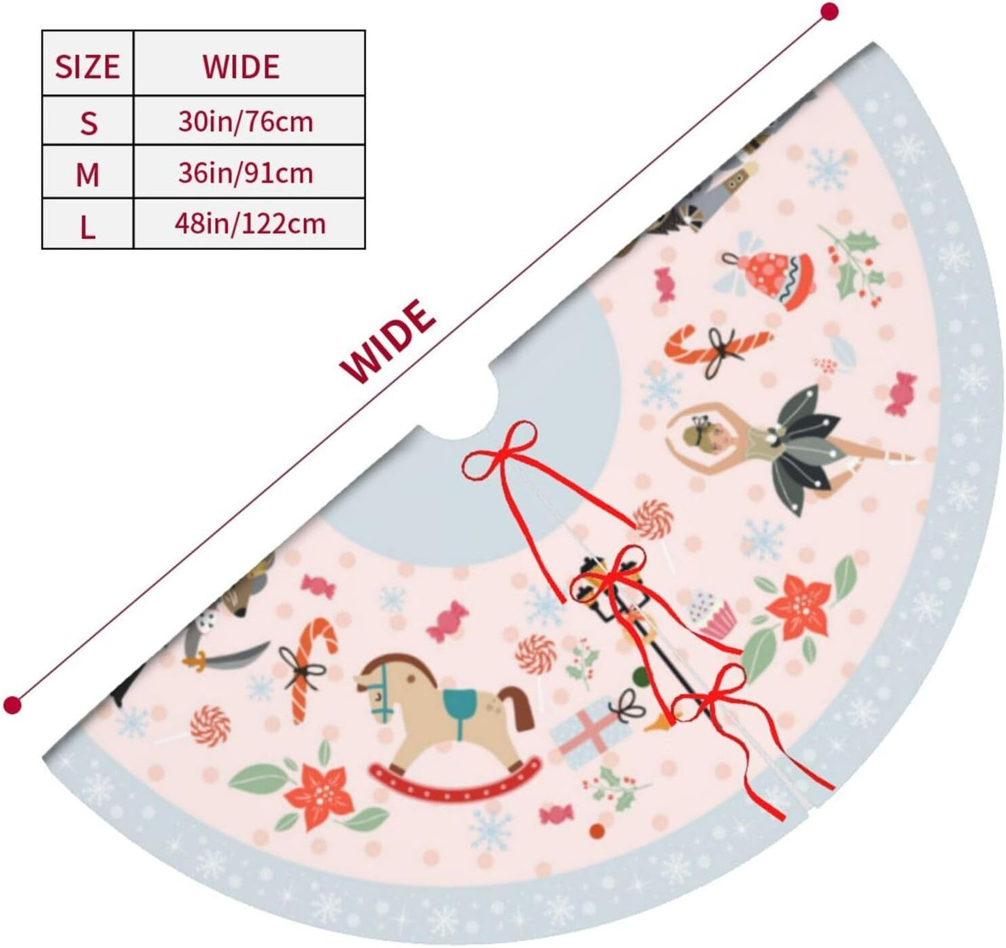 48" Large Christmas Tree Skirt, Cute Nutcracker Candy Pattern Tree Mat Base Cover for Xmas Festive Holiday Party Decoration Ornaments