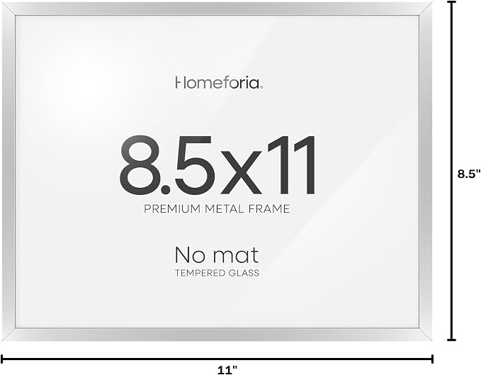 Homeforia 8.5x11 Diploma Frame Silver, High End Metal 8.5 x 11 Certificate Frames, 11x8.5 Document Frame for Wall or Tabletop, 8.5by11 Letter Size Graduation Frames, Tempered Glass, Wall Kit, Set of 3